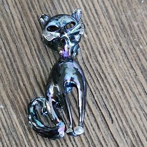 Vintage Siamese Cat Black Rainbow Wash Lacquer Brooch Pin